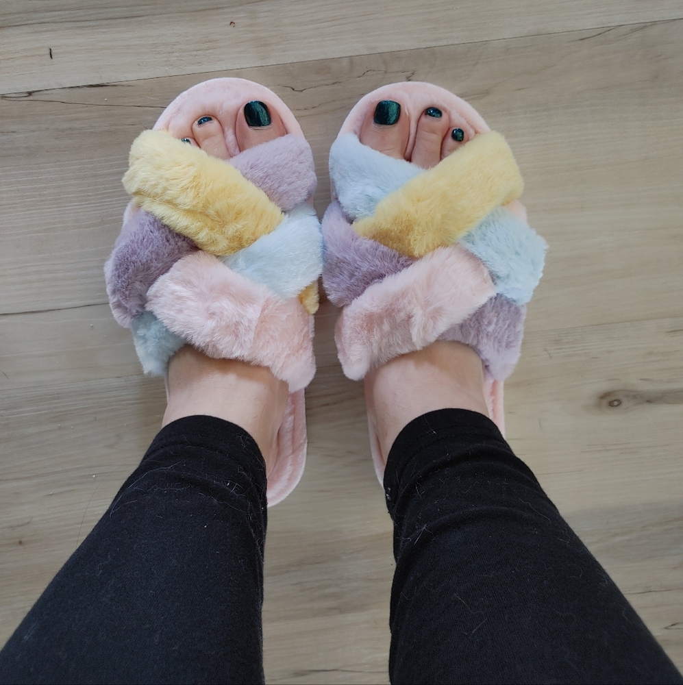 Colorful Fuzzy Slippers - Picture 2 of 3